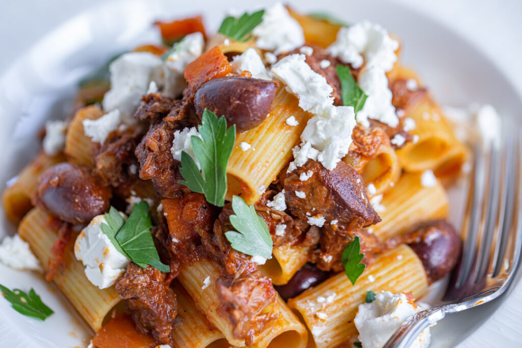 Lamb Shoulder Ragu with Feta Cheese, and Rigatoni - Intuitive Gourmet