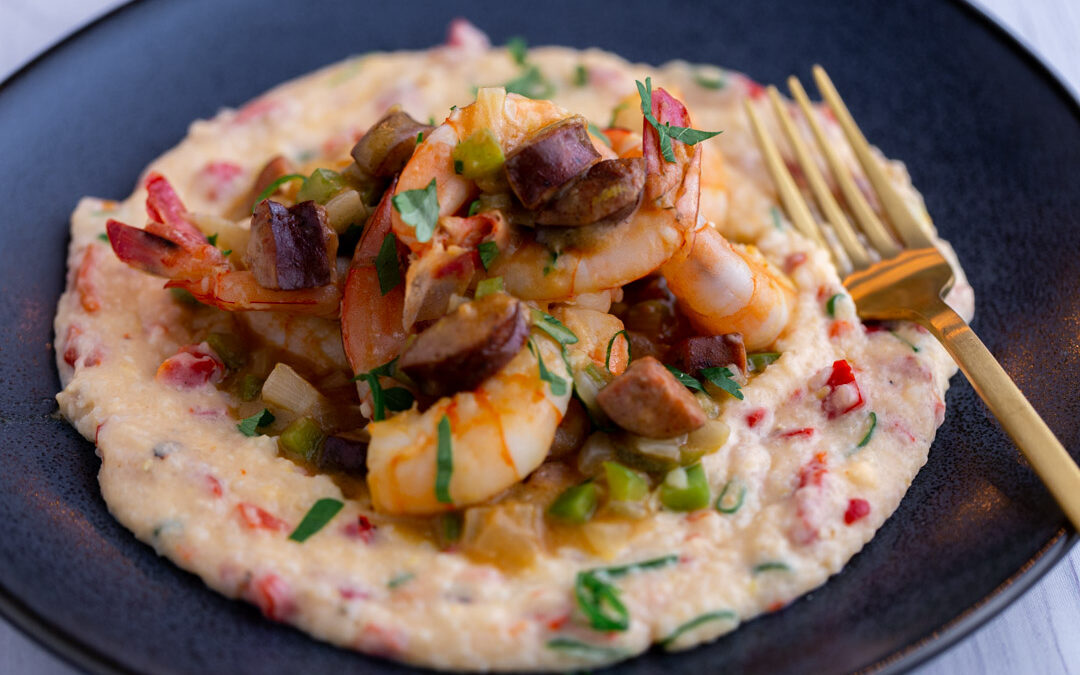 Shrimp and Grits with Pimento Cheese